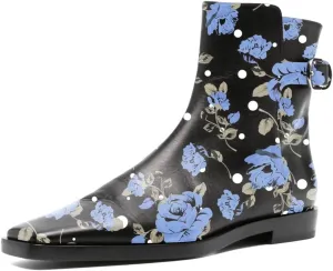 Women Square Closed Toe Flats Ankle Boot Strap Buckle Low Heel Short Booties Office Business Formal Shoe Size 4-16 US
