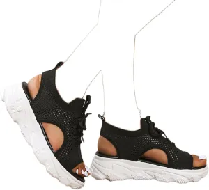 Women Summer Athletic Shoes Sandals Mesh Casual Thick Soled Lace Up Sandals Open Toe Beach Shoes Wedge Sandals for Women