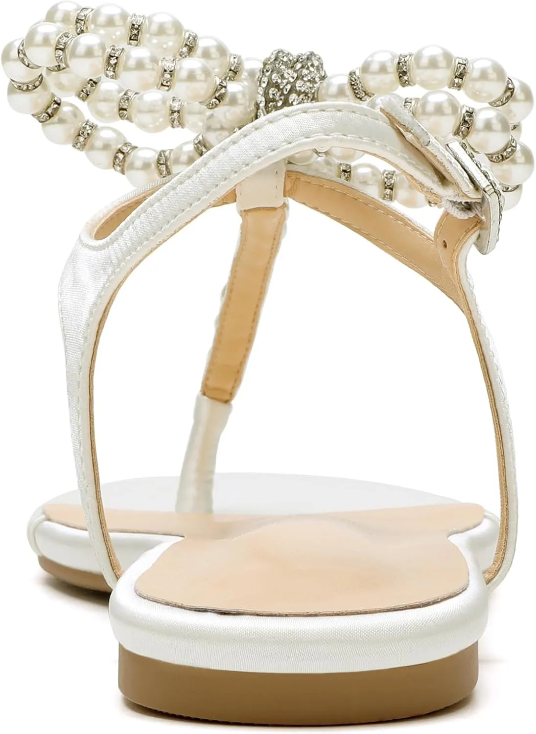 Women T-Strap Thong Sandals with Pearl Roman Style Flats with Bow,Bohemian Casual Beach Slingback Flat Sandals