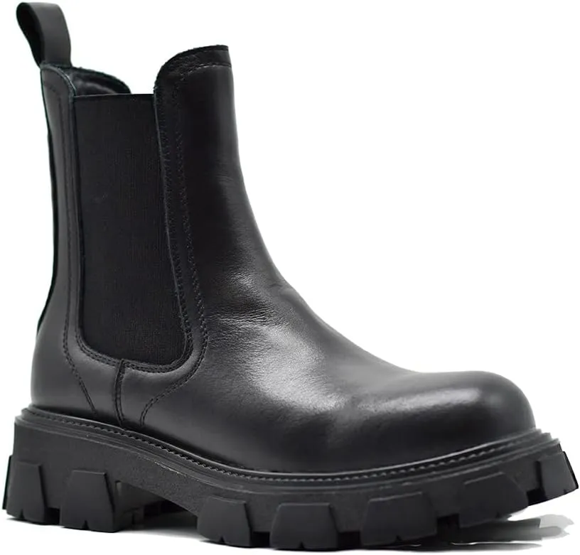 Women's 100% Genuine Leather Chelsea Black Boots Ankle Booties