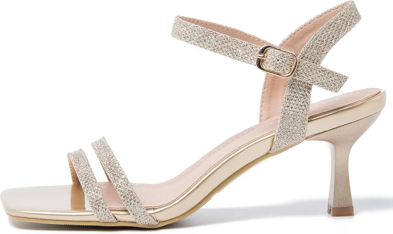 Women's Ankle Strap Low Kitten Heel Square Open Toe Strappy Heeled Sandals Party Dress Wedding Dance Shoes