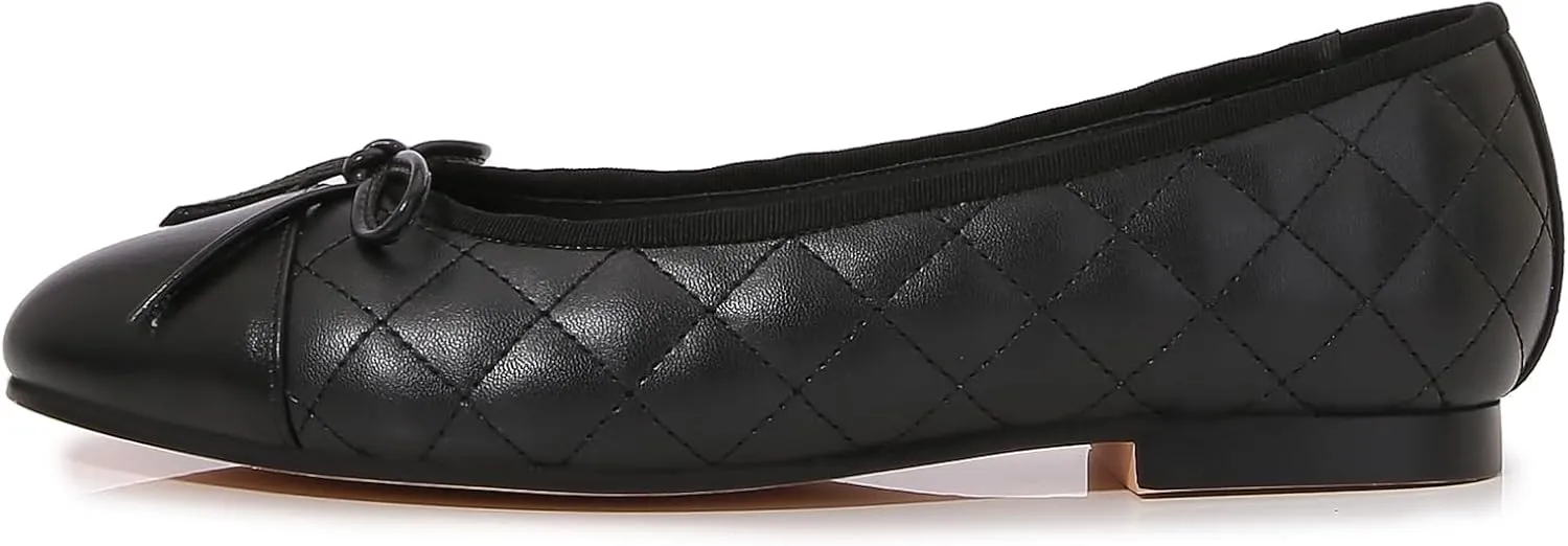 Women's Cap Toe Ballet Flats Two Tone Bow Flats Round Toe Shoes for Women Slip on Casual, Work, Dress Flats Pumps for Women