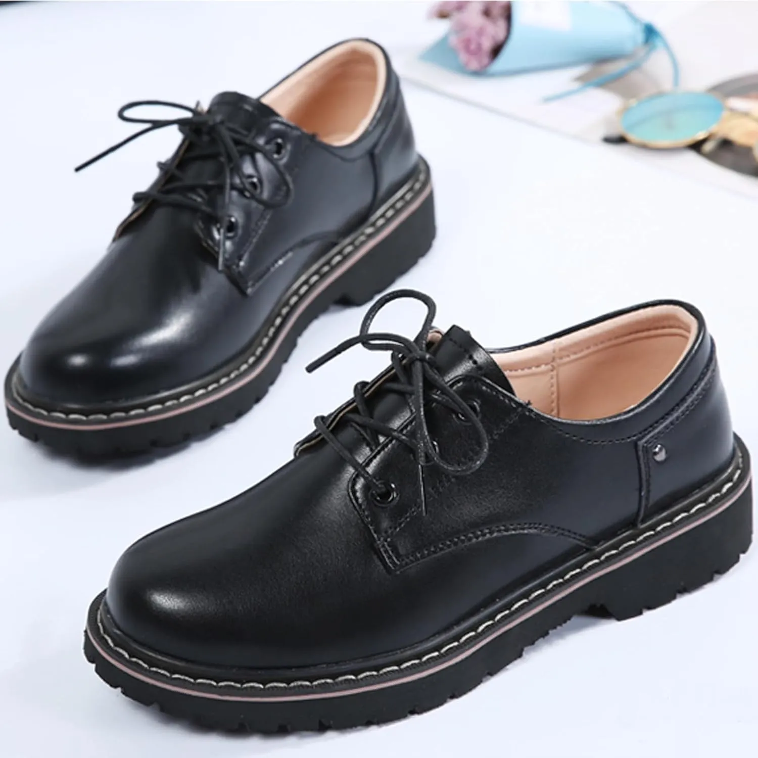 Women's Classic Oxfords Lace Up Business Formal Dress Shoes Platform Oxford Shoes Slip Resistant Service Boots