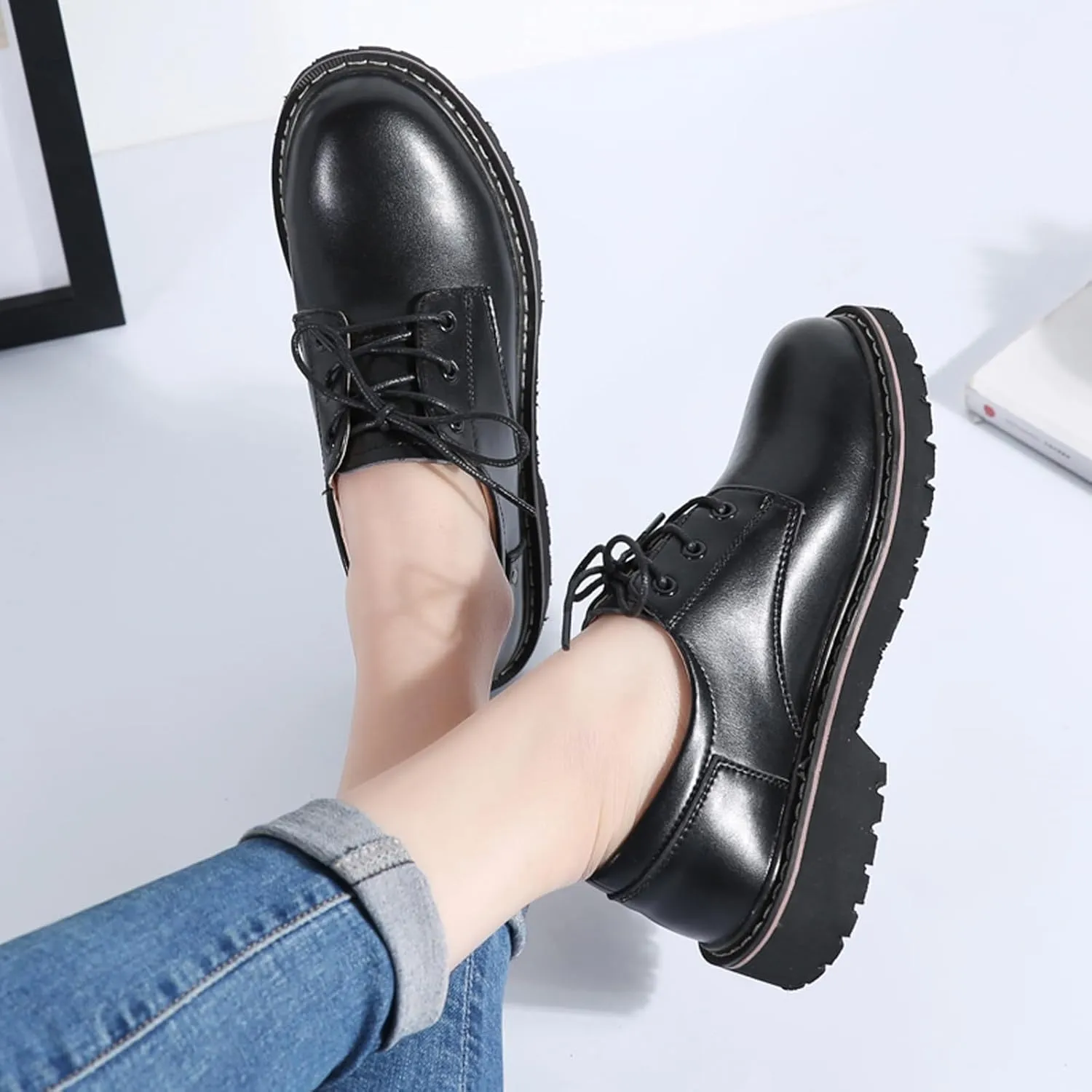 Women's Classic Oxfords Lace Up Business Formal Dress Shoes Platform Oxford Shoes Slip Resistant Service Boots