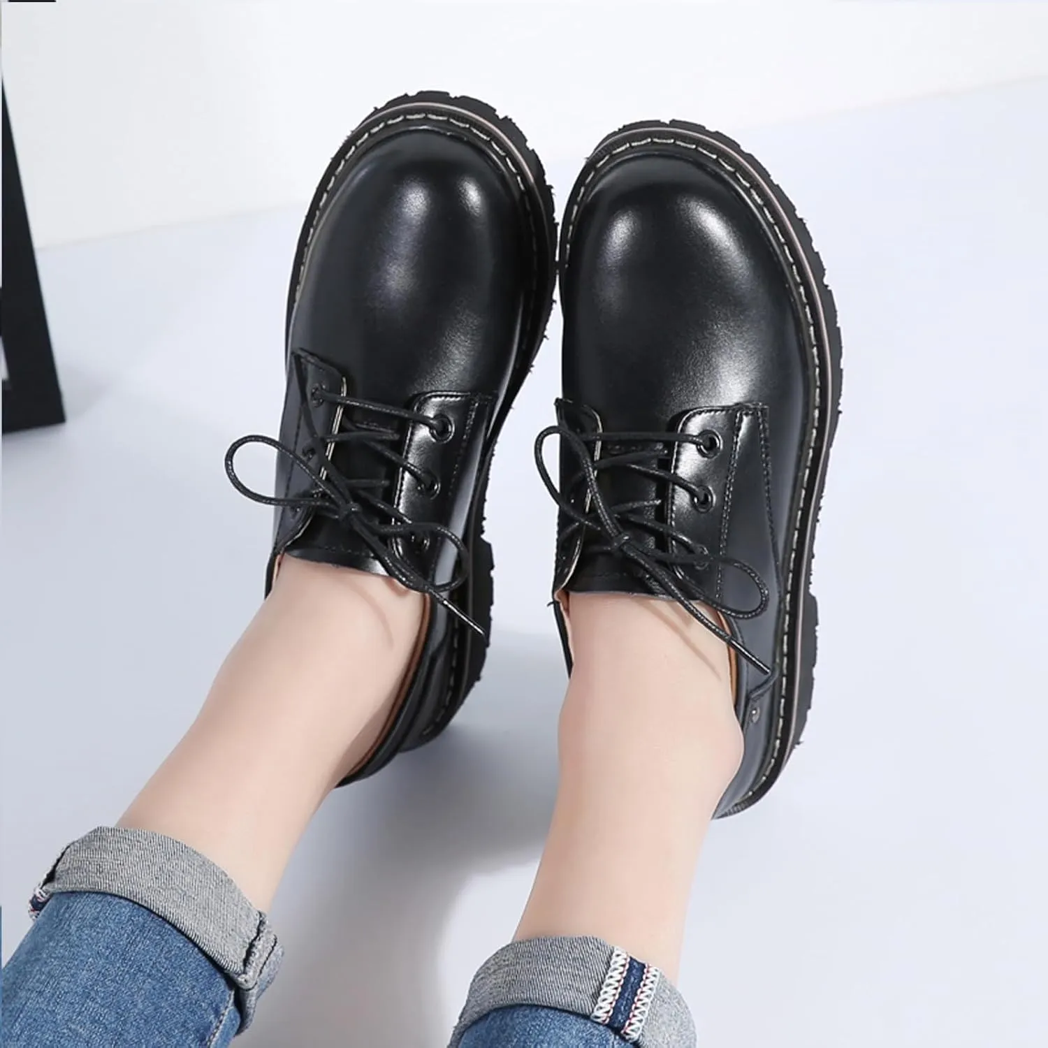 Women's Classic Oxfords Lace Up Business Formal Dress Shoes Platform Oxford Shoes Slip Resistant Service Boots