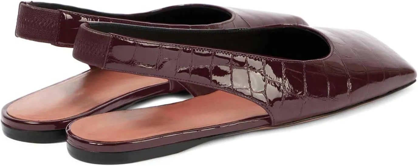Women's Closed Square Toe Slingback Flat Shoes Crocodile Pattern Backless Low Heel Slip-On Elegant and Comfortable Wedding Party Work Formal Women Shoes