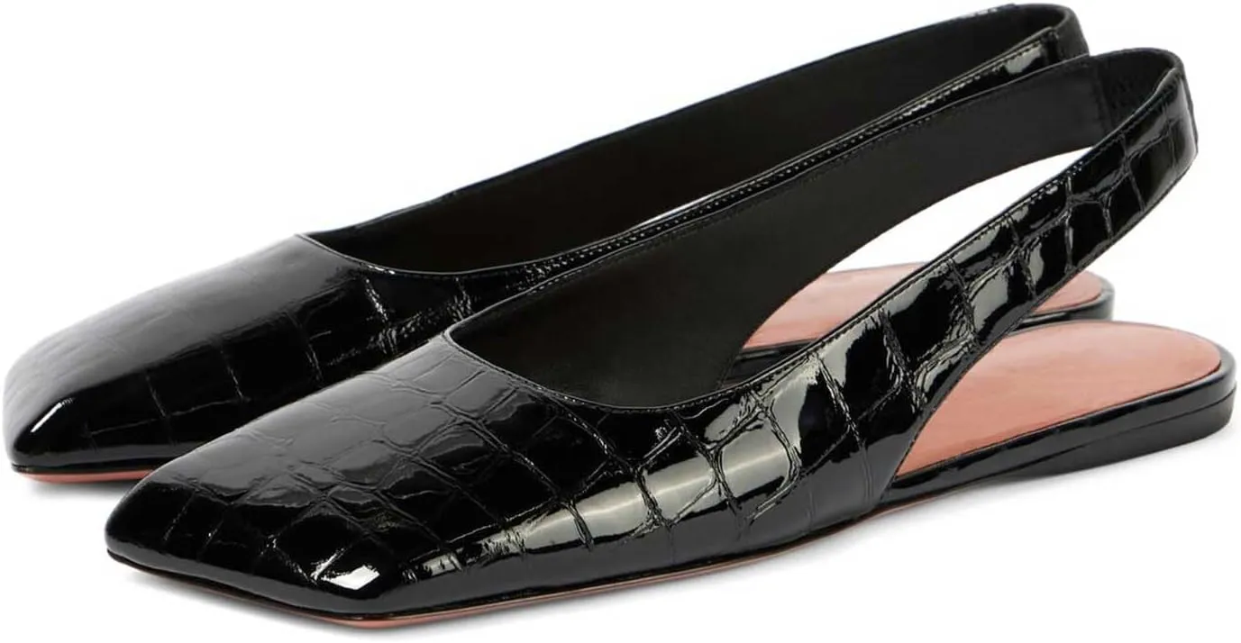 Women's Closed Square Toe Slingback Flat Shoes Crocodile Pattern Backless Low Heel Slip-On Elegant and Comfortable Wedding Party Work Formal Women Shoes