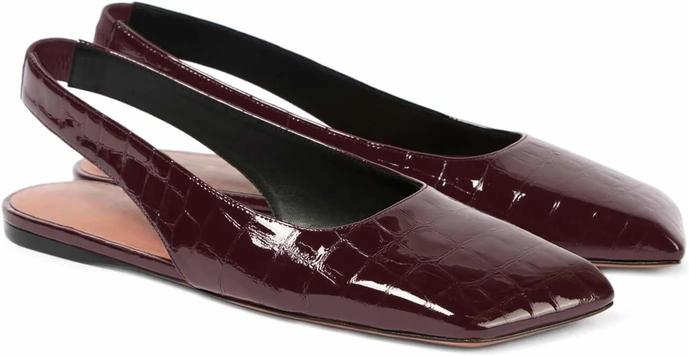 Women's Closed Square Toe Slingback Flat Shoes Crocodile Pattern Backless Low Heel Slip-On Elegant and Comfortable Wedding Party Work Formal Women Shoes