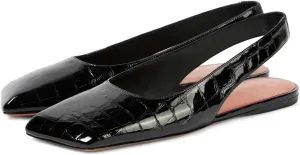 Women's Closed Square Toe Slingback Flat Shoes Crocodile Pattern Backless Low Heel Slip-On Elegant and Comfortable Wedding Party Work Formal Women Shoes