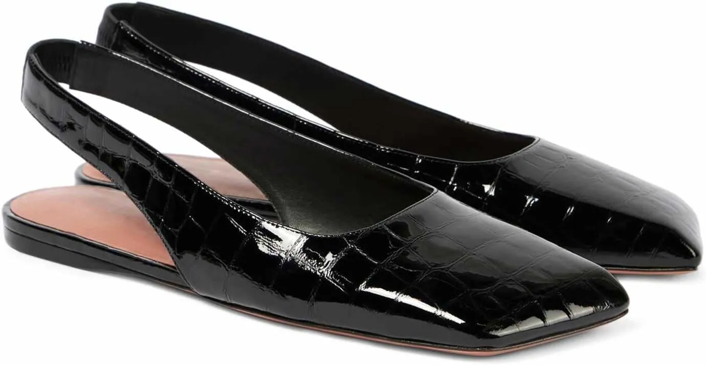 Women's Closed Square Toe Slingback Flat Shoes Crocodile Pattern Backless Low Heel Slip-On Elegant and Comfortable Wedding Party Work Formal Women Shoes
