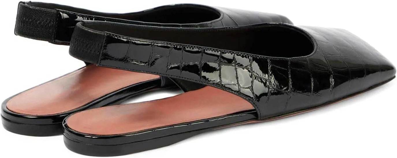 Women's Closed Square Toe Slingback Flat Shoes Crocodile Pattern Backless Low Heel Slip-On Elegant and Comfortable Wedding Party Work Formal Women Shoes