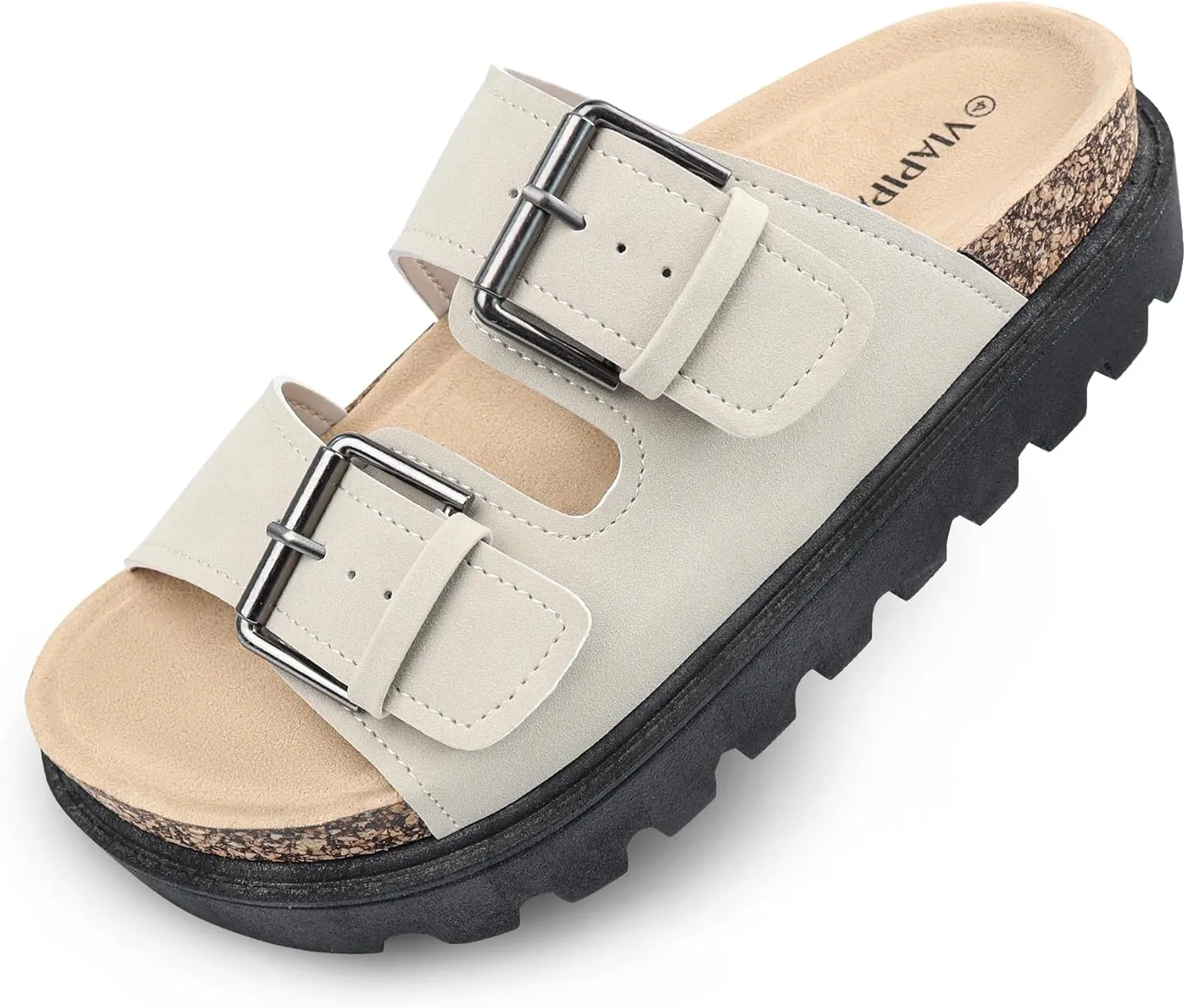 Women's Cork Platform Sandals Women with Adjustable Buckle, Black Platform Sandals Open-Toe Summer Slides for Women, Ultra-Comfortable Walking Shoes Lightweight Chunky Sandals
