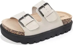 Women's Cork Platform Sandals Women with Adjustable Buckle, Black Platform Sandals Open-Toe Summer Slides for Women, Ultra-Comfortable Walking Shoes Lightweight Chunky Sandals