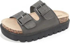 Women's Cork Platform Sandals Women with Adjustable Buckle, Black Platform Sandals Open-Toe Summer Slides for Women, Ultra-Comfortable Walking Shoes Lightweight Chunky Sandals