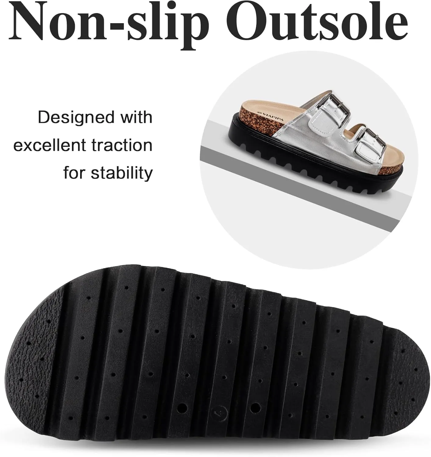 Women's Cork Platform Sandals Women with Adjustable Buckle, Black Platform Sandals Open-Toe Summer Slides for Women, Ultra-Comfortable Walking Shoes Lightweight Chunky Sandals