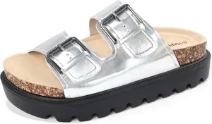 Women's Cork Platform Sandals Women with Adjustable Buckle, Black Platform Sandals Open-Toe Summer Slides for Women, Ultra-Comfortable Walking Shoes Lightweight Chunky Sandals