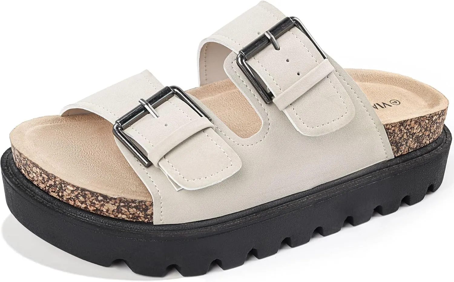 Women's Cork Platform Sandals Women with Adjustable Buckle, Black Platform Sandals Open-Toe Summer Slides for Women, Ultra-Comfortable Walking Shoes Lightweight Chunky Sandals