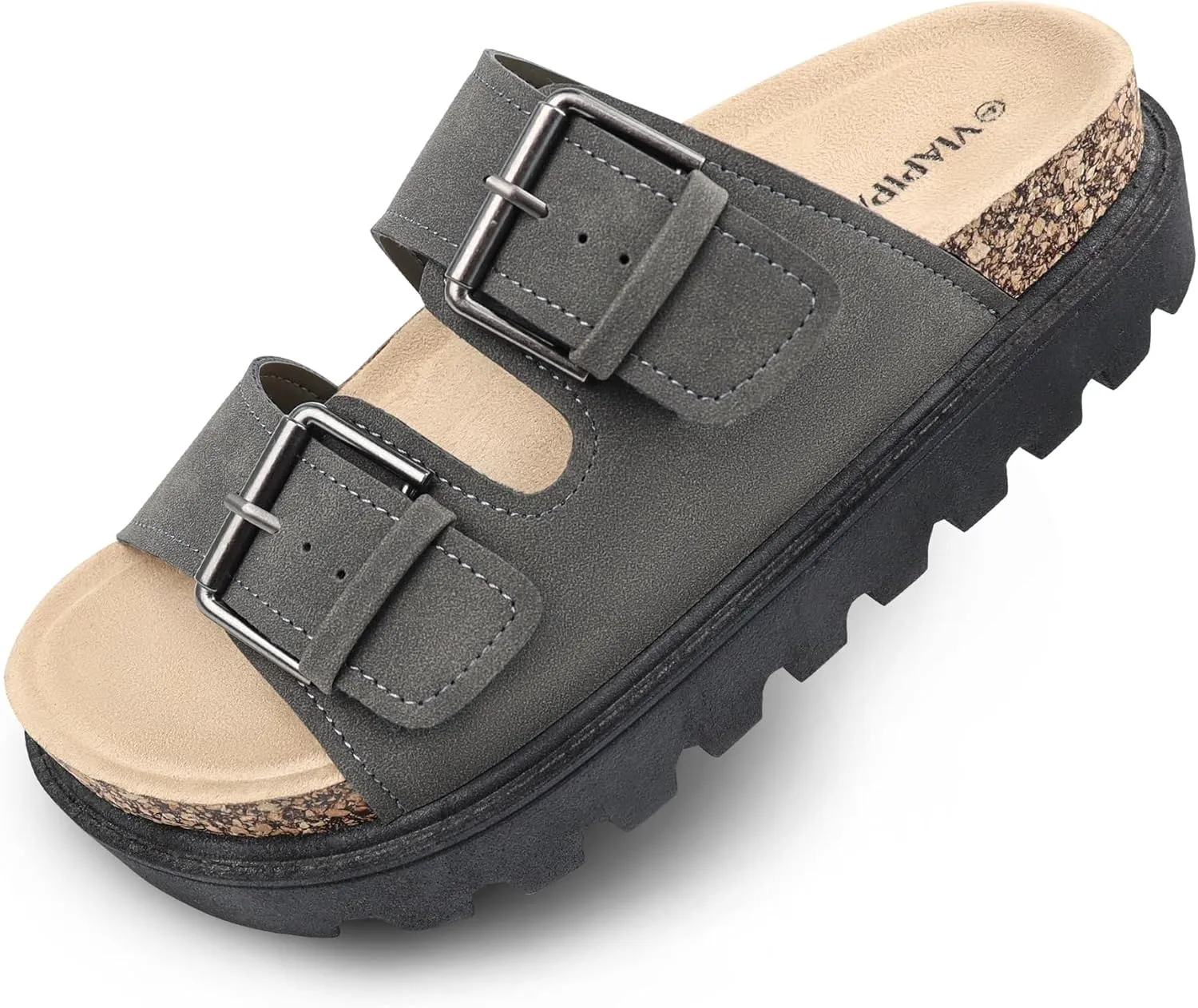 Women's Cork Platform Sandals Women with Adjustable Buckle, Black Platform Sandals Open-Toe Summer Slides for Women, Ultra-Comfortable Walking Shoes Lightweight Chunky Sandals