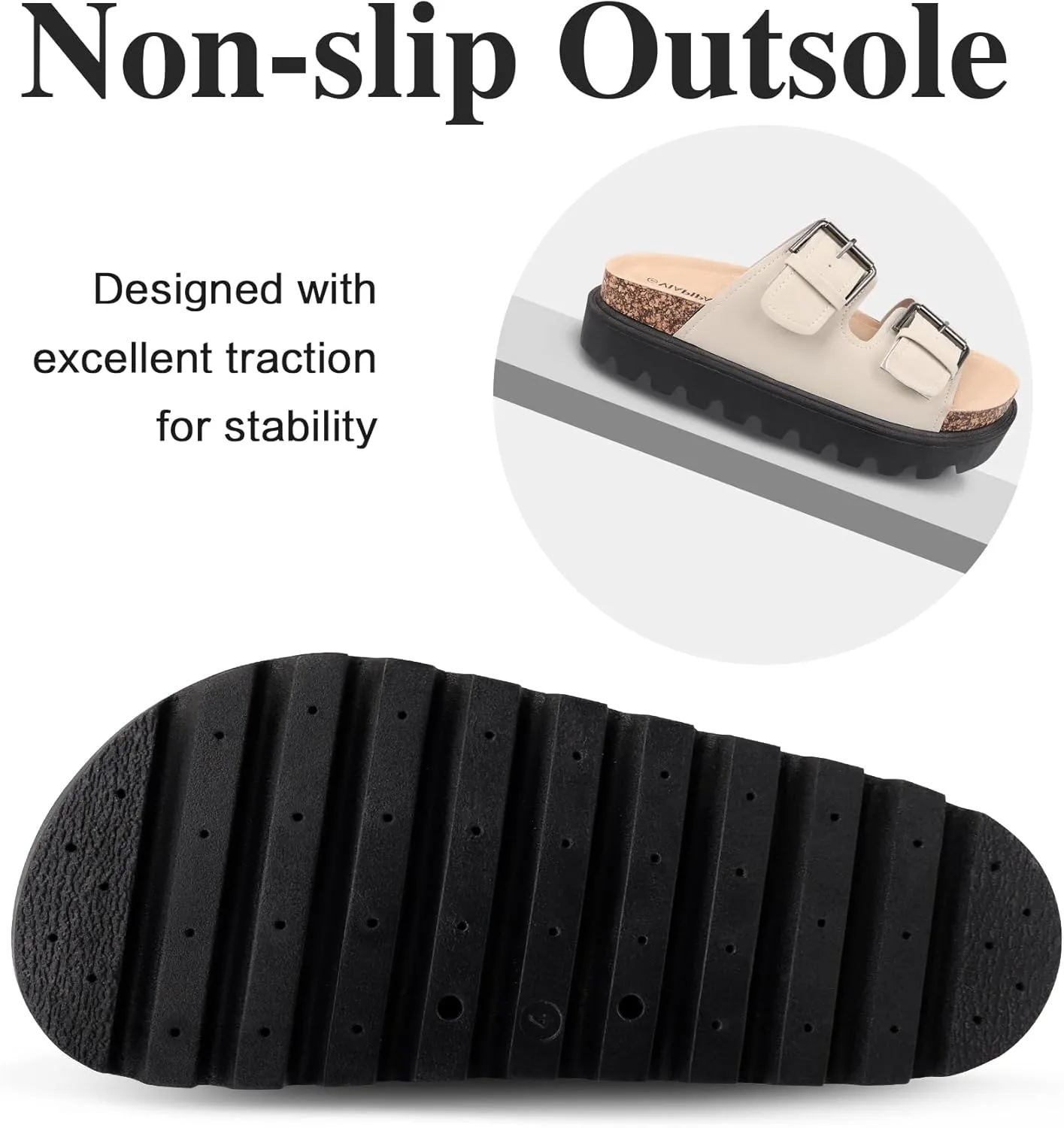 Women's Cork Platform Sandals Women with Adjustable Buckle, Black Platform Sandals Open-Toe Summer Slides for Women, Ultra-Comfortable Walking Shoes Lightweight Chunky Sandals