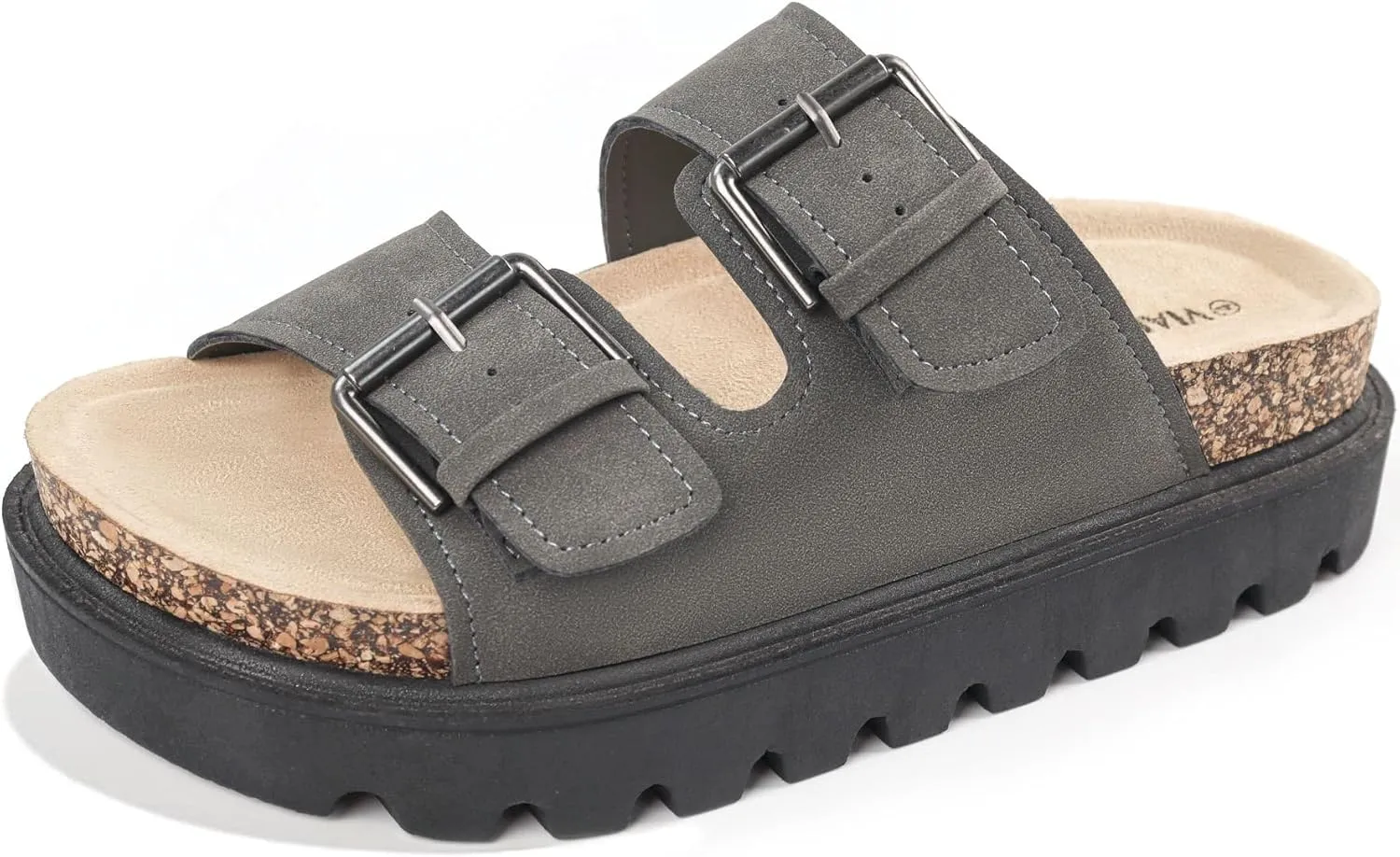 Women's Cork Platform Sandals Women with Adjustable Buckle, Black Platform Sandals Open-Toe Summer Slides for Women, Ultra-Comfortable Walking Shoes Lightweight Chunky Sandals
