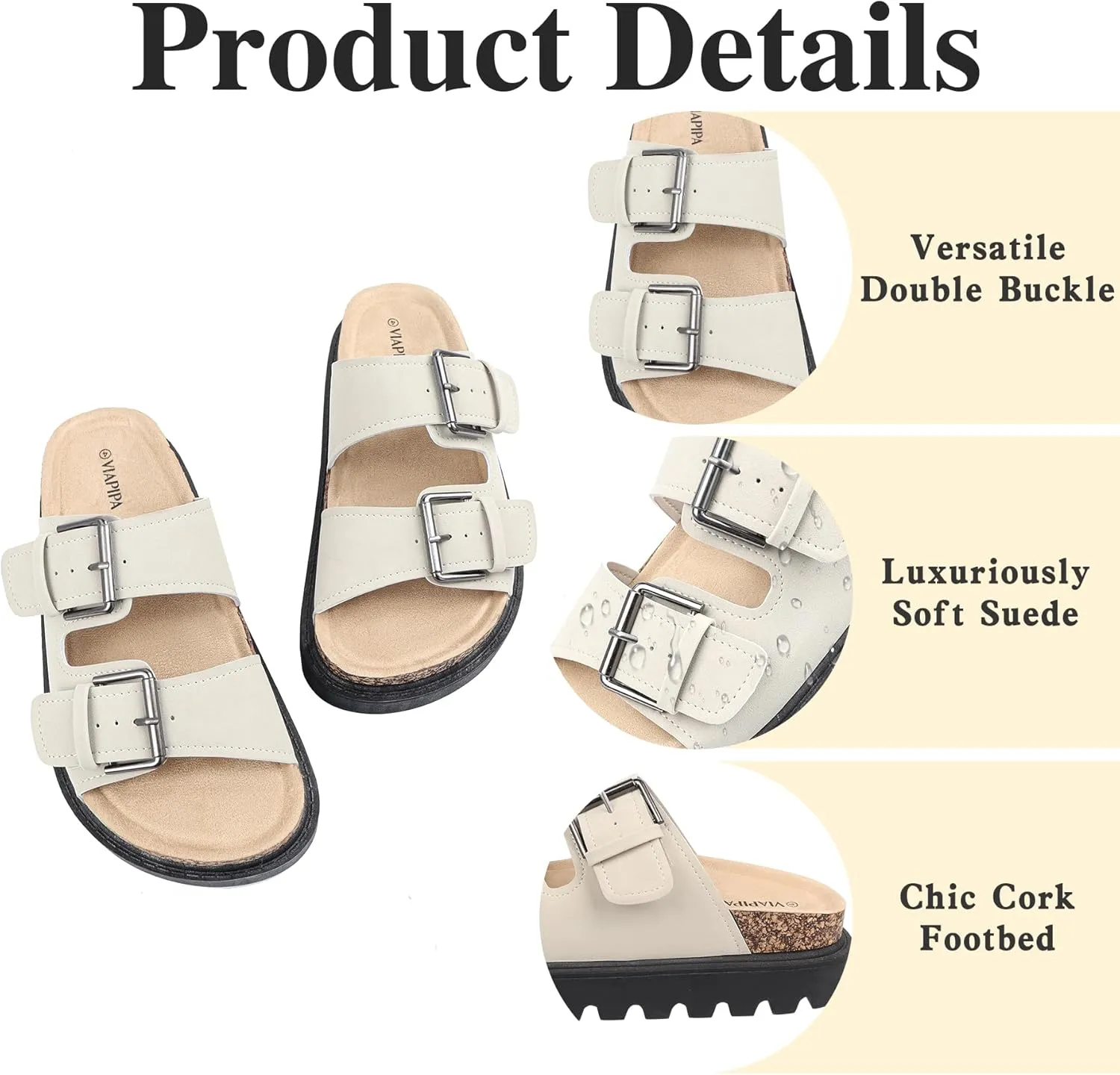 Women's Cork Platform Sandals Women with Adjustable Buckle, Black Platform Sandals Open-Toe Summer Slides for Women, Ultra-Comfortable Walking Shoes Lightweight Chunky Sandals