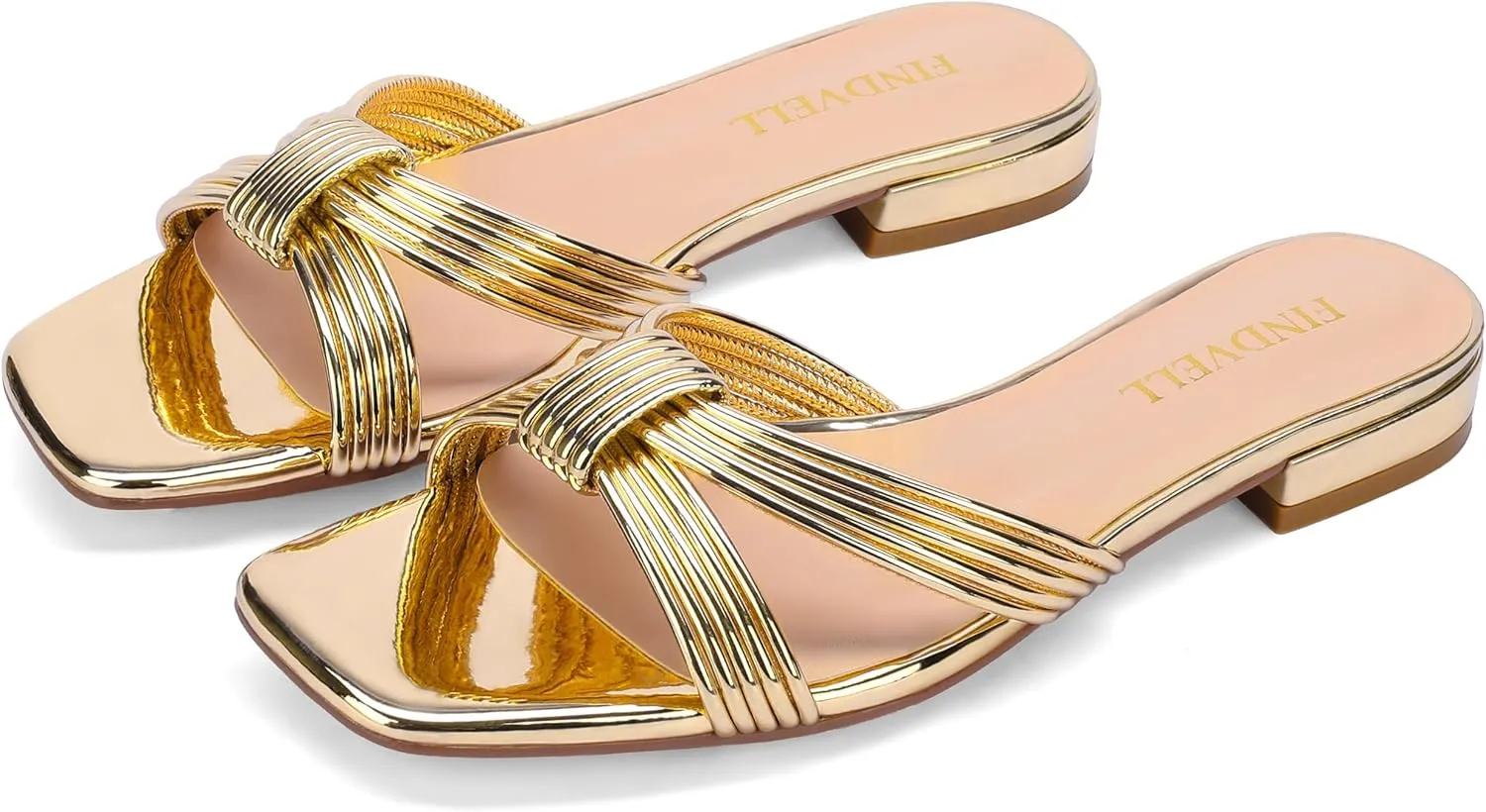Women's Fashion Flat Slide Sandal Knot Strappy Square Open Toe Sandals Dressy Slippers for Summer