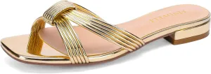 Women's Fashion Flat Slide Sandal Knot Strappy Square Open Toe Sandals Dressy Slippers for Summer