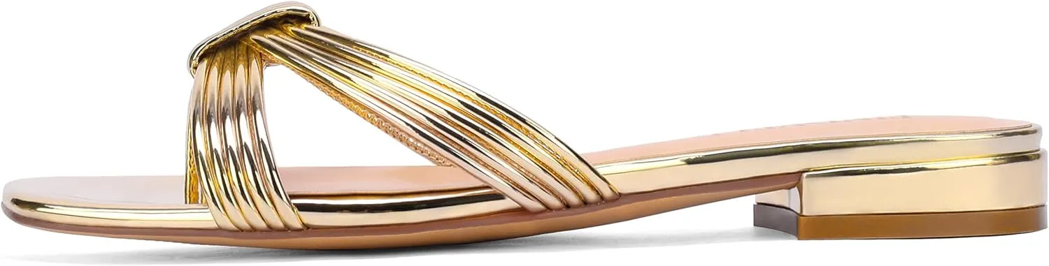 Women's Fashion Flat Slide Sandal Knot Strappy Square Open Toe Sandals Dressy Slippers for Summer