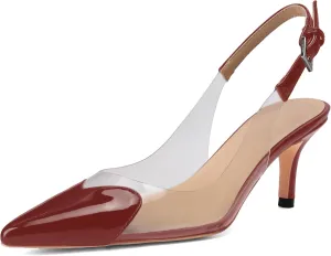 Women's Fashion Pointed Toe Heart Pumps Elegant 6 CM/2.4 Inch Heel Splicing Slingback Kitten Heels Transparent PVC Cute Clear Pumps Closed Toe Wedding Party Dress Shoes