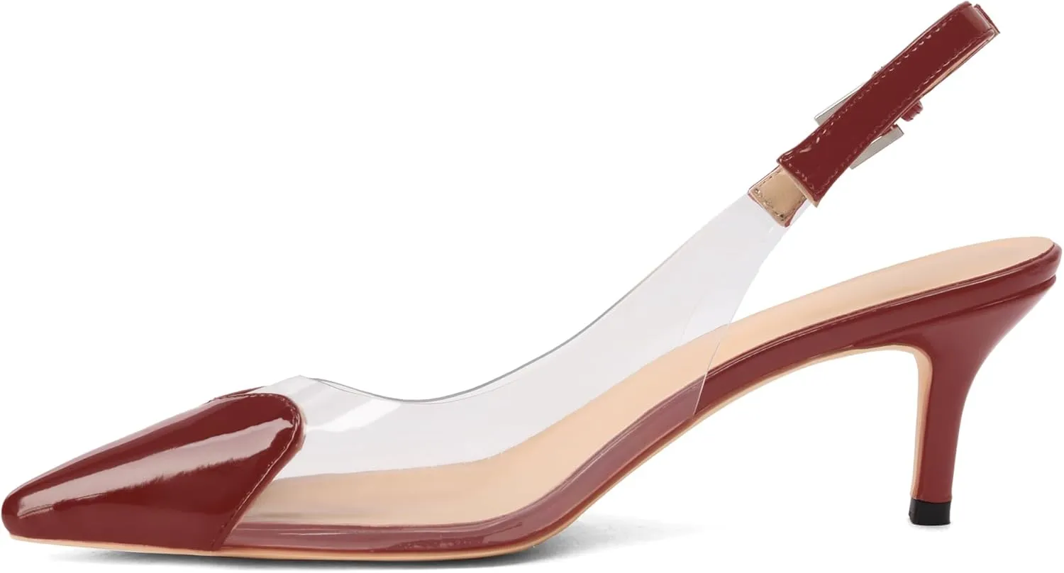 Women's Fashion Pointed Toe Heart Pumps Elegant 6 CM/2.4 Inch Heel Splicing Slingback Kitten Heels Transparent PVC Cute Clear Pumps Closed Toe Wedding Party Dress Shoes