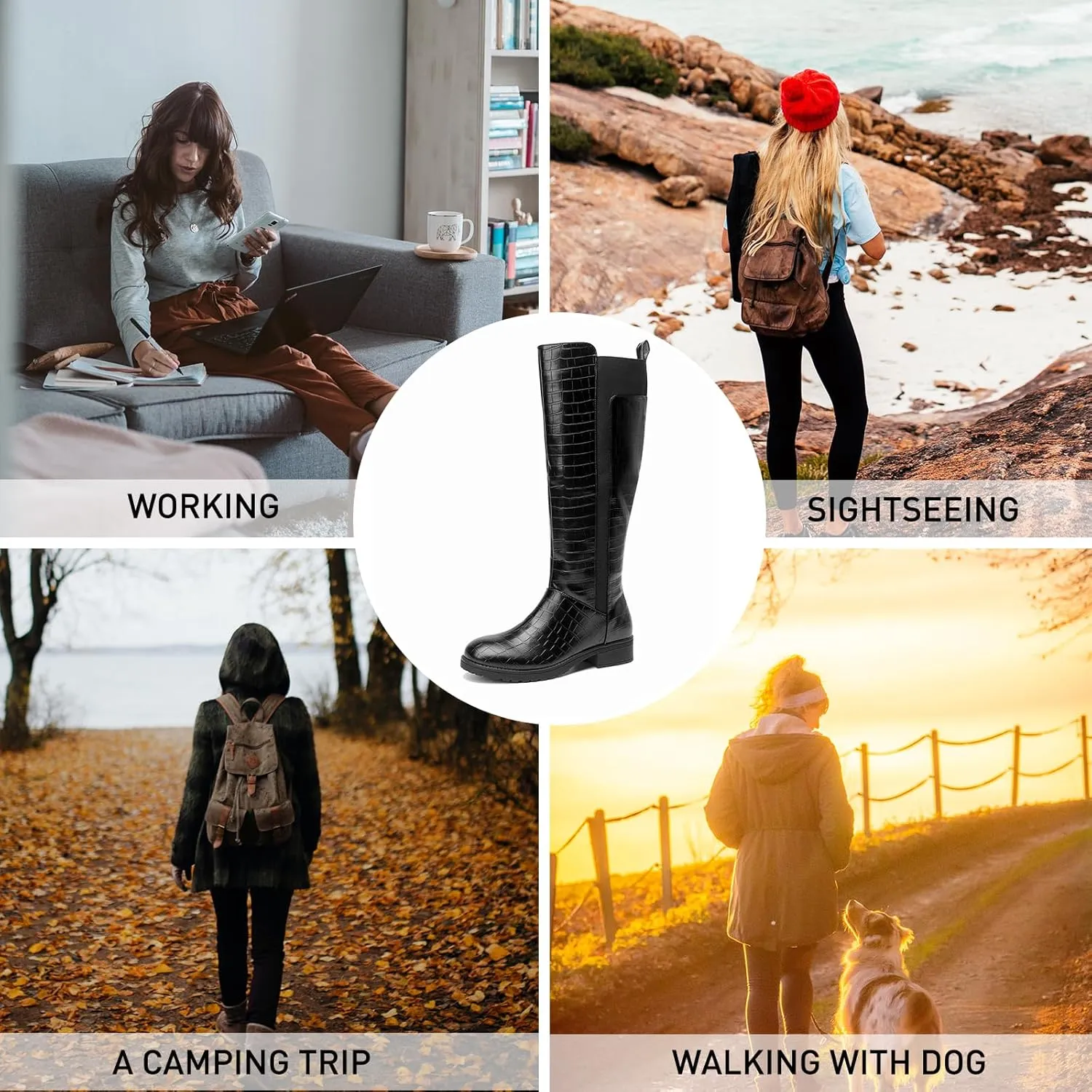 Women's Flat Low Heel Knee High Boot Fashion Extra Wide Calf Boots Side Zip Stretch Winter Booties