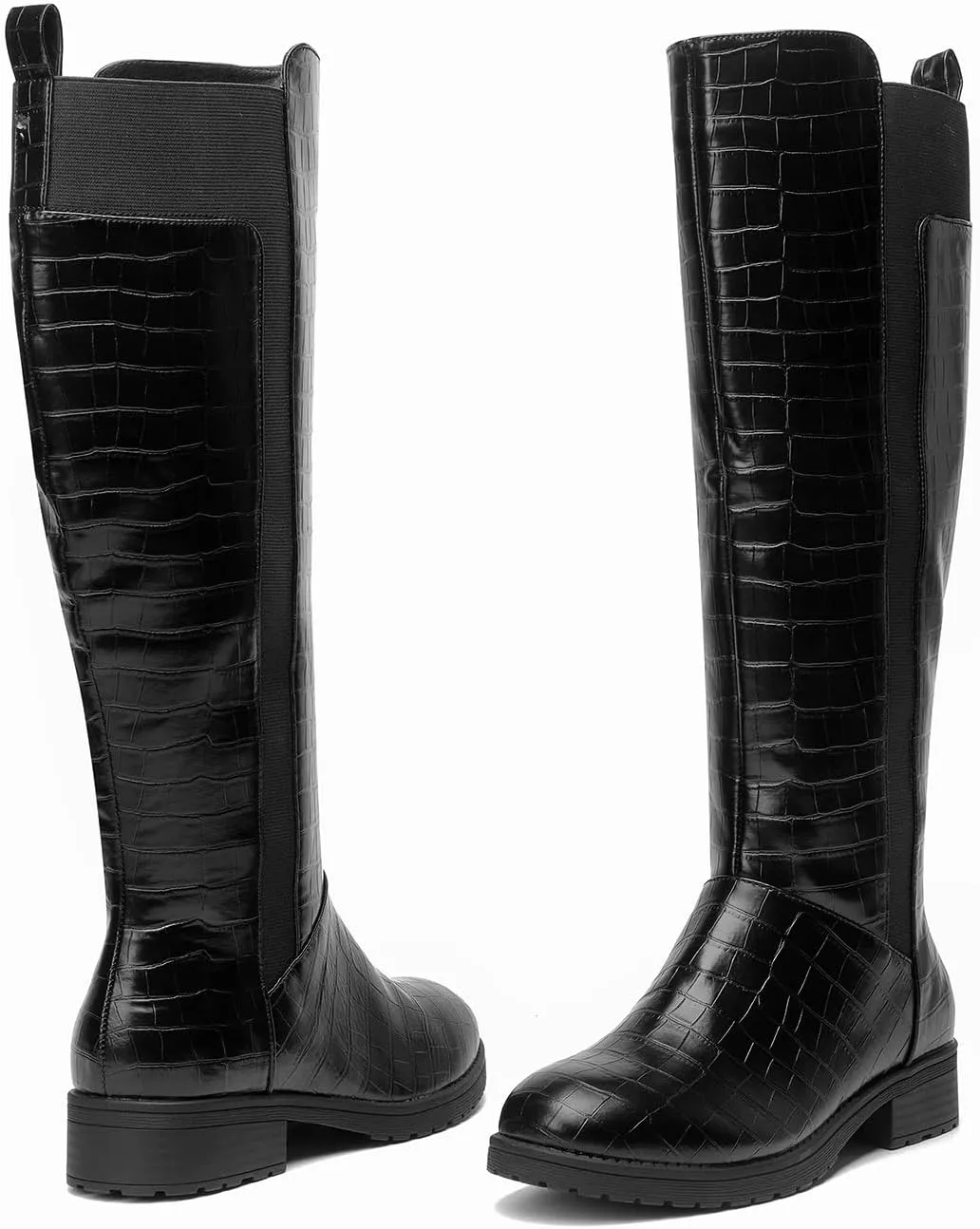 Women's Flat Low Heel Knee High Boot Fashion Extra Wide Calf Boots Side Zip Stretch Winter Booties