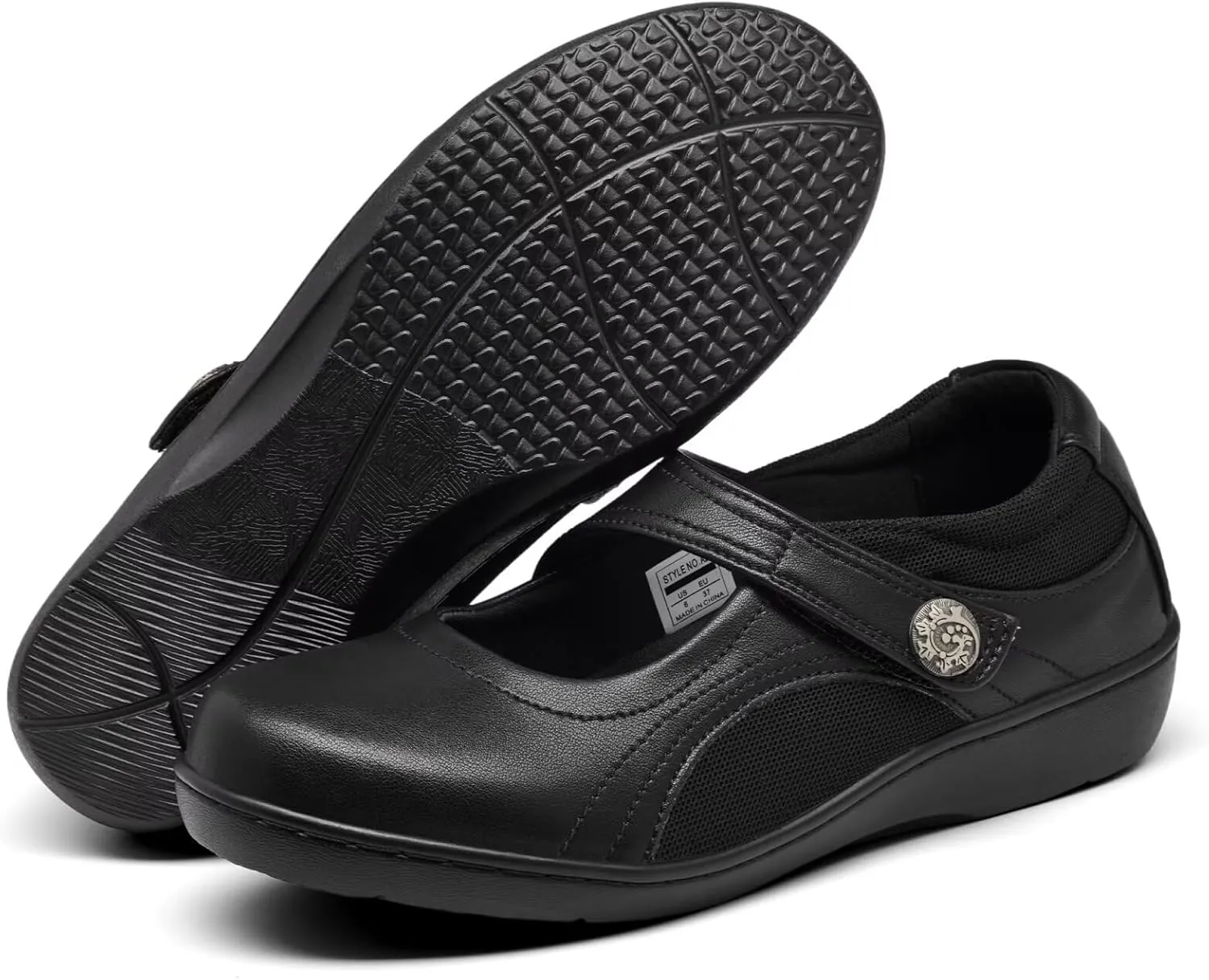 Women's Flat Mary Jane Shoes Black Leather Oxford Shoes for Women - Comfortable Slip-On Leather Loafers