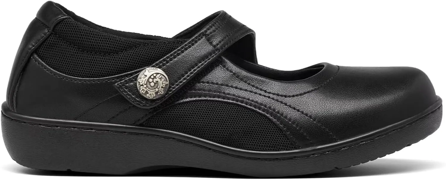 Women's Flat Mary Jane Shoes Black Leather Oxford Shoes for Women - Comfortable Slip-On Leather Loafers