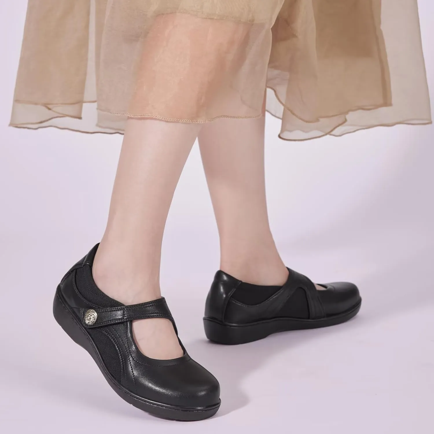 Women's Flat Mary Jane Shoes Black Leather Oxford Shoes for Women - Comfortable Slip-On Leather Loafers