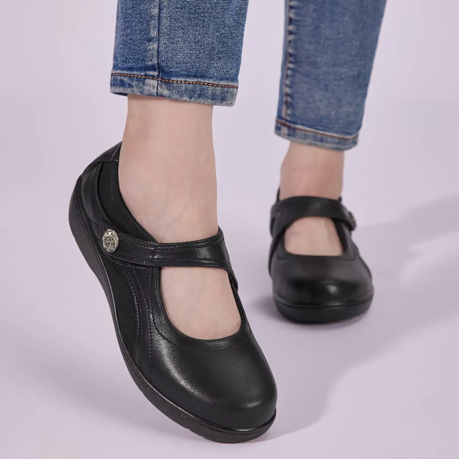 Women's Flat Mary Jane Shoes Black Leather Oxford Shoes for Women - Comfortable Slip-On Leather Loafers