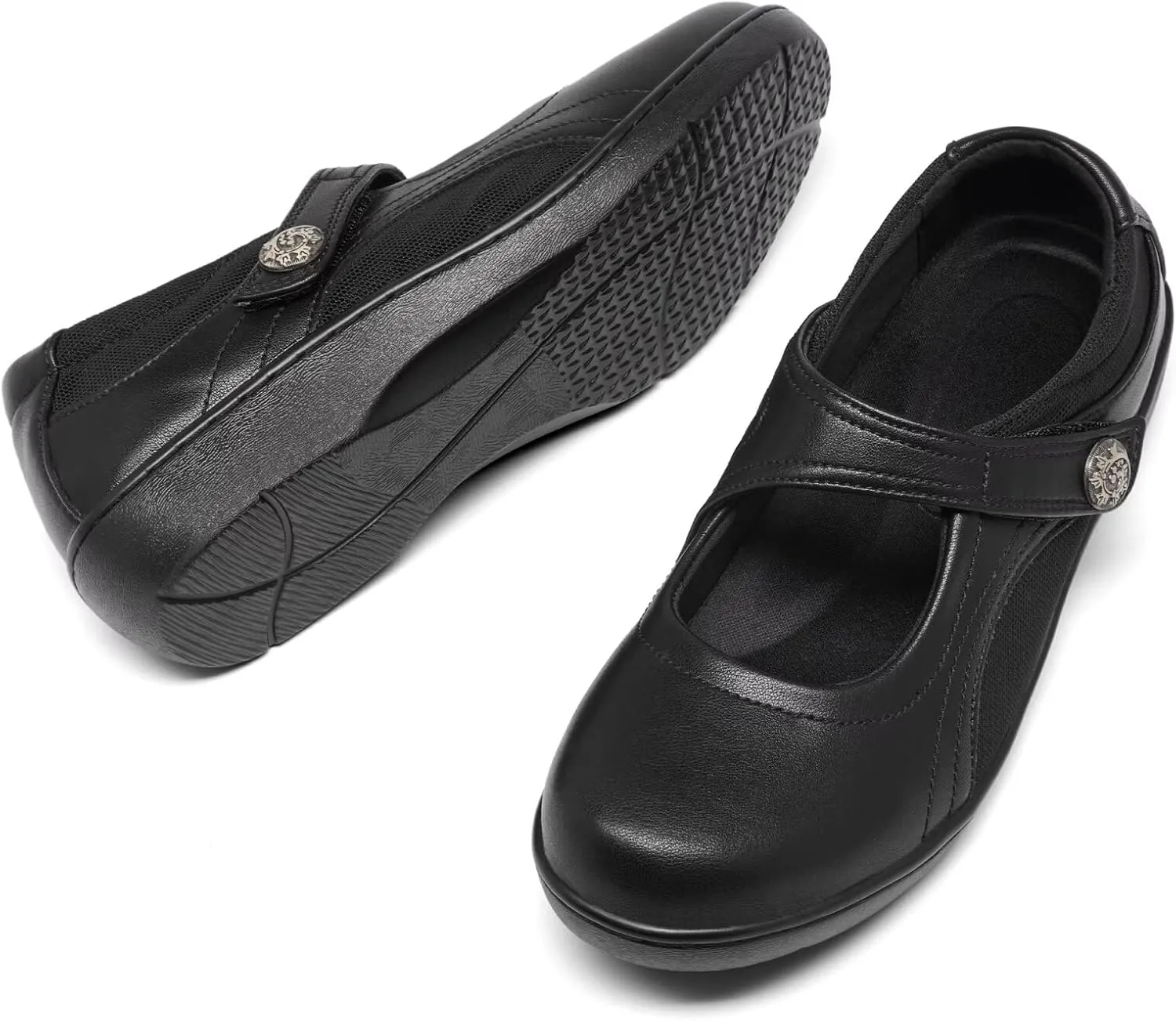 Women's Flat Mary Jane Shoes Black Leather Oxford Shoes for Women - Comfortable Slip-On Leather Loafers