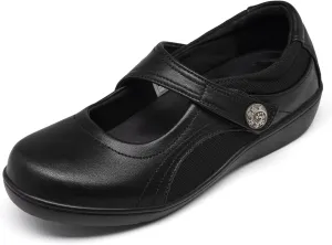 Women's Flat Mary Jane Shoes Black Leather Oxford Shoes for Women - Comfortable Slip-On Leather Loafers