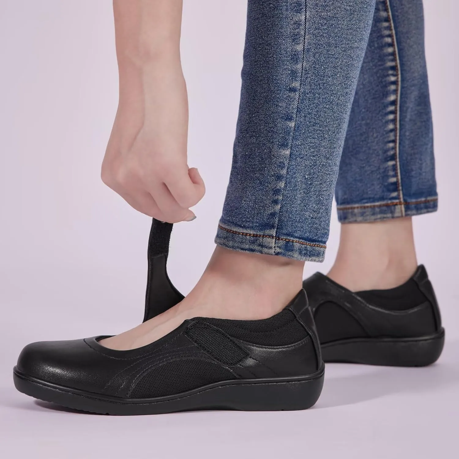 Women's Flat Mary Jane Shoes Black Leather Oxford Shoes for Women - Comfortable Slip-On Leather Loafers