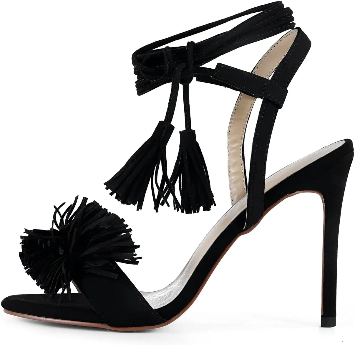 Women's Fringe High Heel Sandals Open Toe Stiletto Tassels Sandals Ladies Fashion Strappy Heeled Sandals