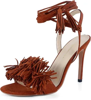 Women's Fringe High Heel Sandals Open Toe Stiletto Tassels Sandals Ladies Fashion Strappy Heeled Sandals