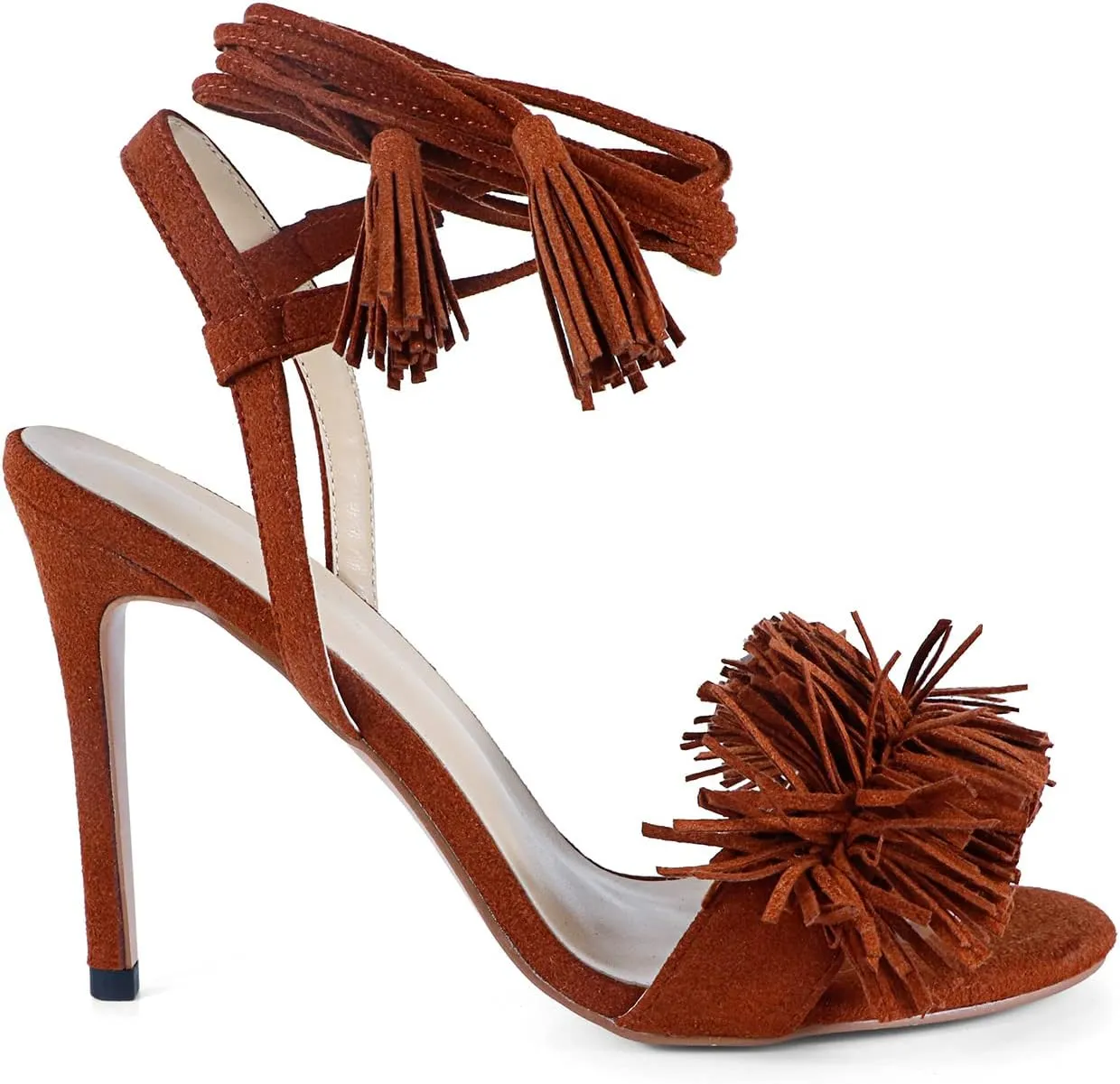 Women's Fringe High Heel Sandals Open Toe Stiletto Tassels Sandals Ladies Fashion Strappy Heeled Sandals