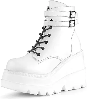 Women's Halloween Fashion Chunky Heel Ankle Booties Lace up Buckle Goth Motorcycle Platform Boot Military Combat Boots