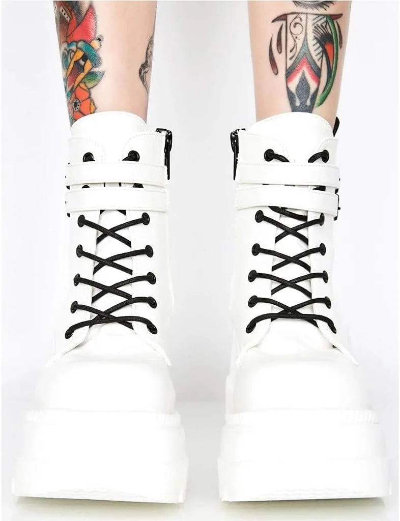 Women's Halloween Fashion Chunky Heel Ankle Booties Lace up Buckle Goth Motorcycle Platform Boot Military Combat Boots