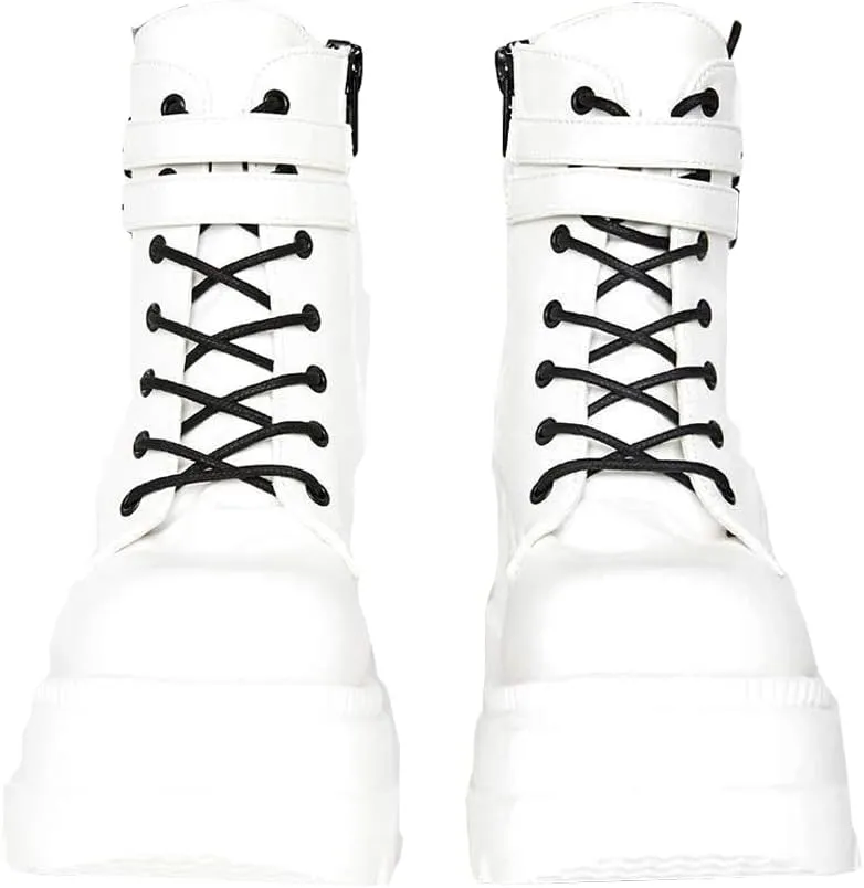 Women's Halloween Fashion Chunky Heel Ankle Booties Lace up Buckle Goth Motorcycle Platform Boot Military Combat Boots
