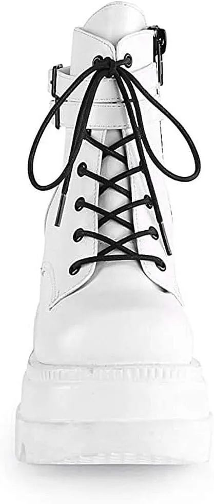 Women's Halloween Fashion Chunky Heel Ankle Booties Lace up Buckle Goth Motorcycle Platform Boot Military Combat Boots