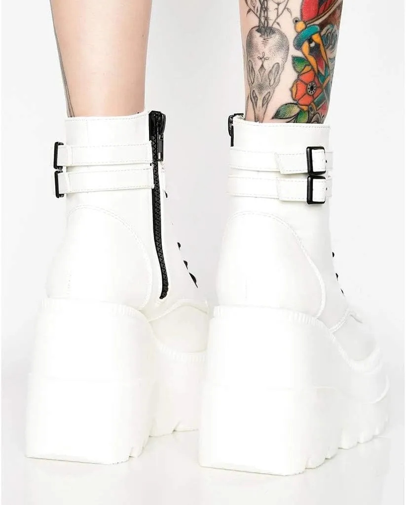 Women's Halloween Fashion Chunky Heel Ankle Booties Lace up Buckle Goth Motorcycle Platform Boot Military Combat Boots