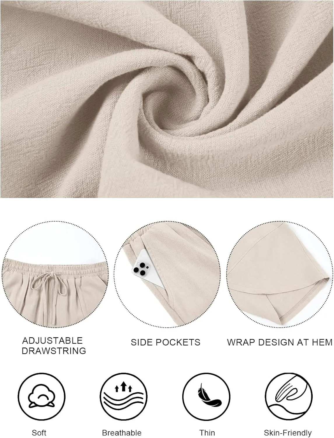 Women's Harem Cotton Linen Pants Wide Leg Barrel Baggy Sweatpants Palazzo Elastic Waist Trousers with Pockets Beach