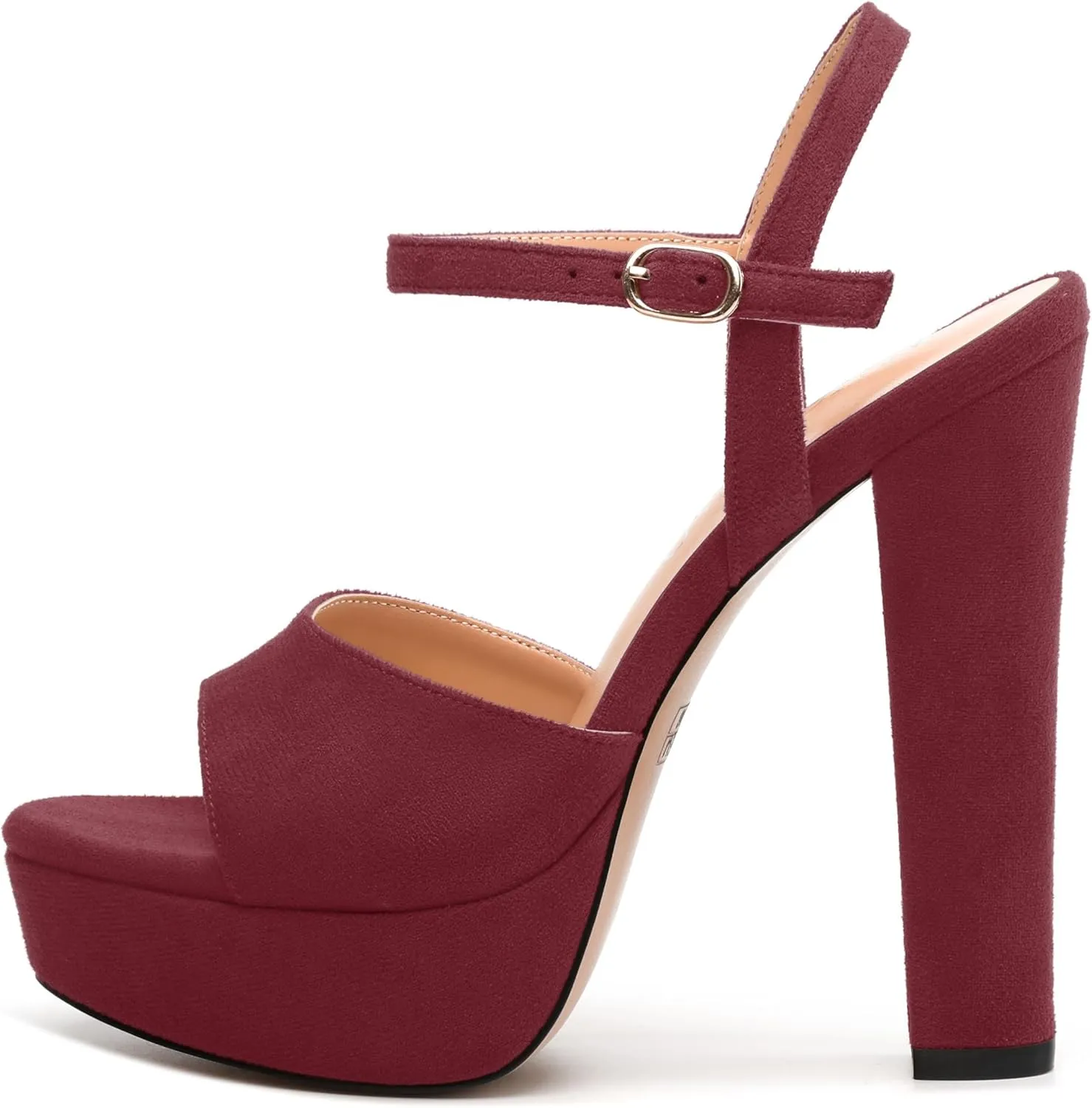 Women's Heeled Sandals, Buckle Ankle Strap Platform High Heels, Round Open Toe Fashion Suede Wedding Working Partying Shoes for Women