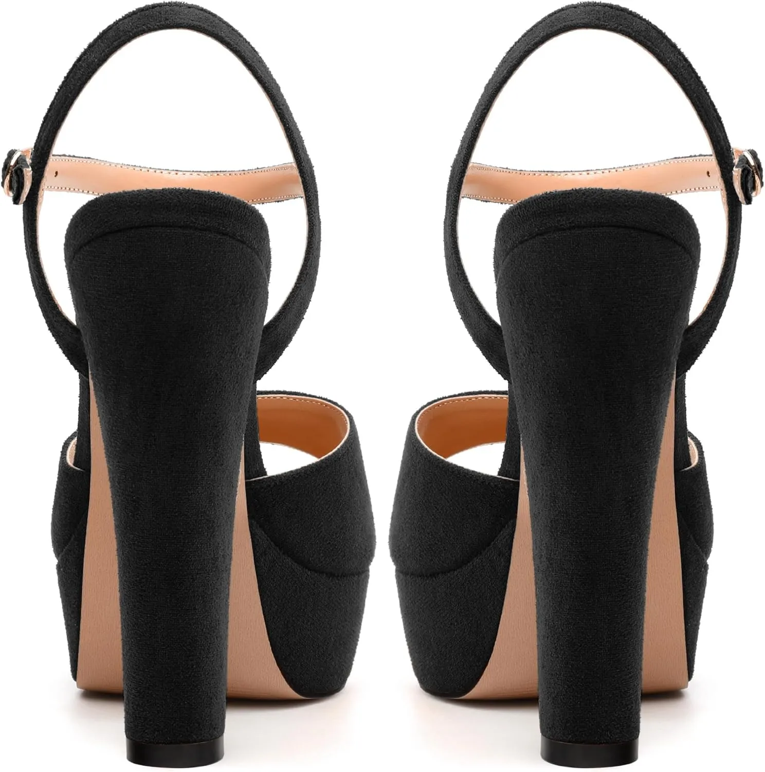 Women's Heeled Sandals, Buckle Ankle Strap Platform High Heels, Round Open Toe Fashion Suede Wedding Working Partying Shoes for Women